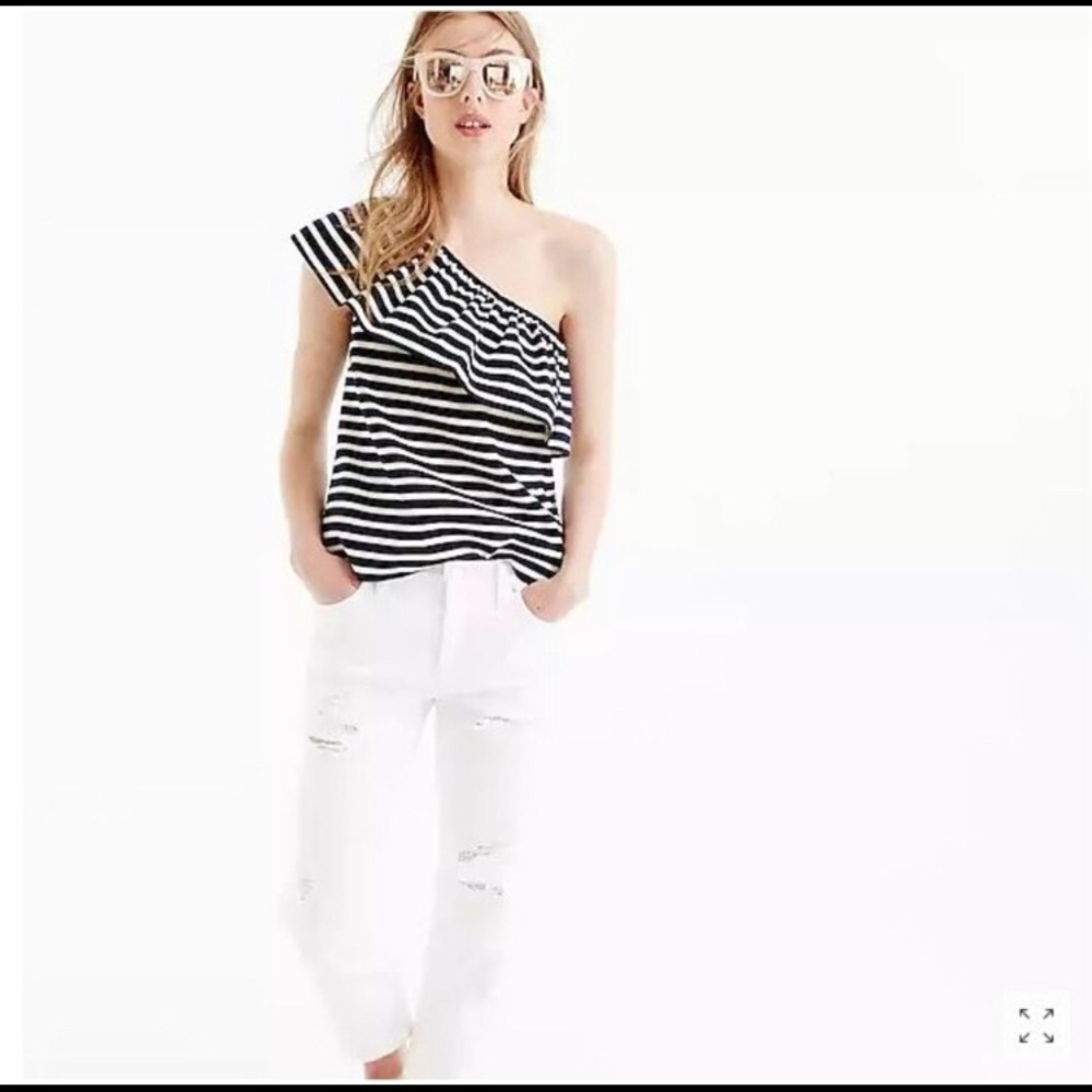J Crew stripe one shoulder ruffle top